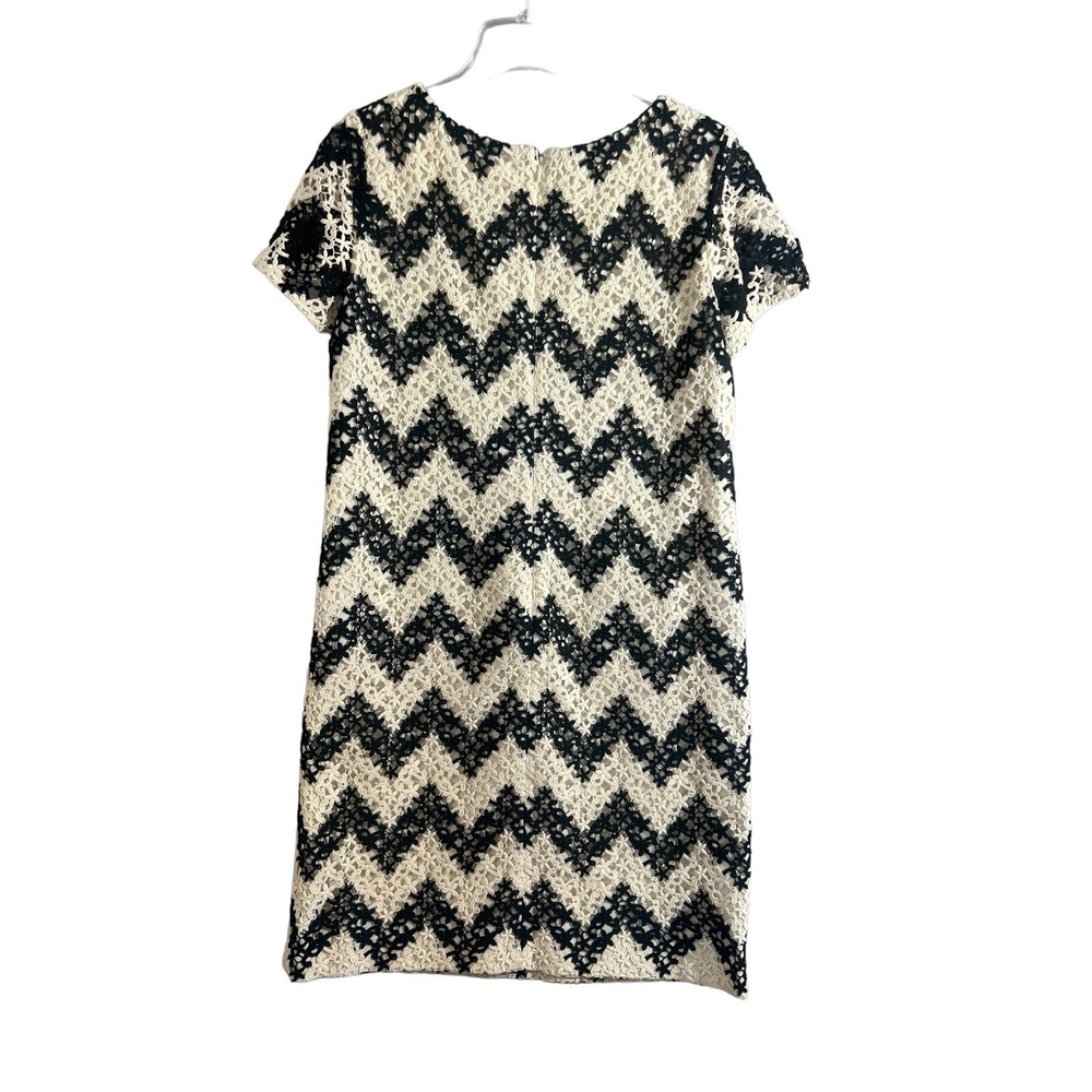Talbots Women's Midi Dress Size 8 Black White Chevron Print Sleeveless Fit Flare